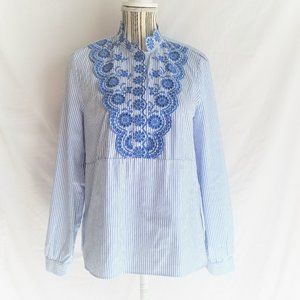 Zara Embroidered Striped Shirt/Blouse